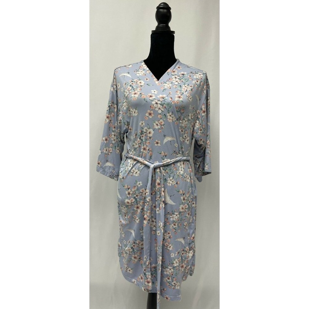 FLORA NIKROOZ Belted Robe Size XL Soft Stretch Inner Tie Cherry Blossom Print
